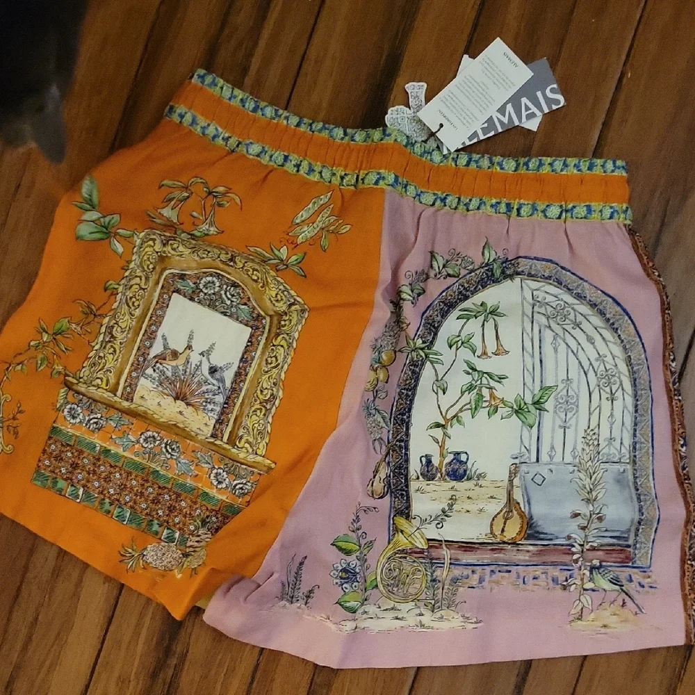 Alemais Multicolor Graphic Print Linen Shorts - Picture 3 of 8